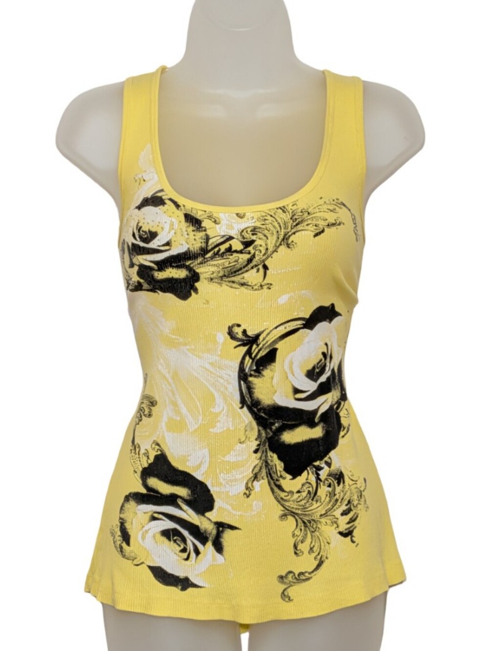 Y2K | Yellow Rose Ribbed Tank Top | Chic | Summer | Scoop Neck | Floral | Chic |